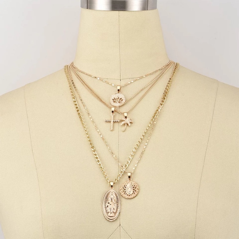 Lotus & Mary Layered Cross Gold Chain Necklace - Picture 8 of 9